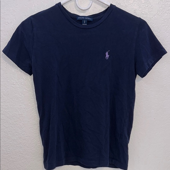 RALPH LAUREN Navy Blue T-Shirt with Purple Logo - Picture 1 of 2